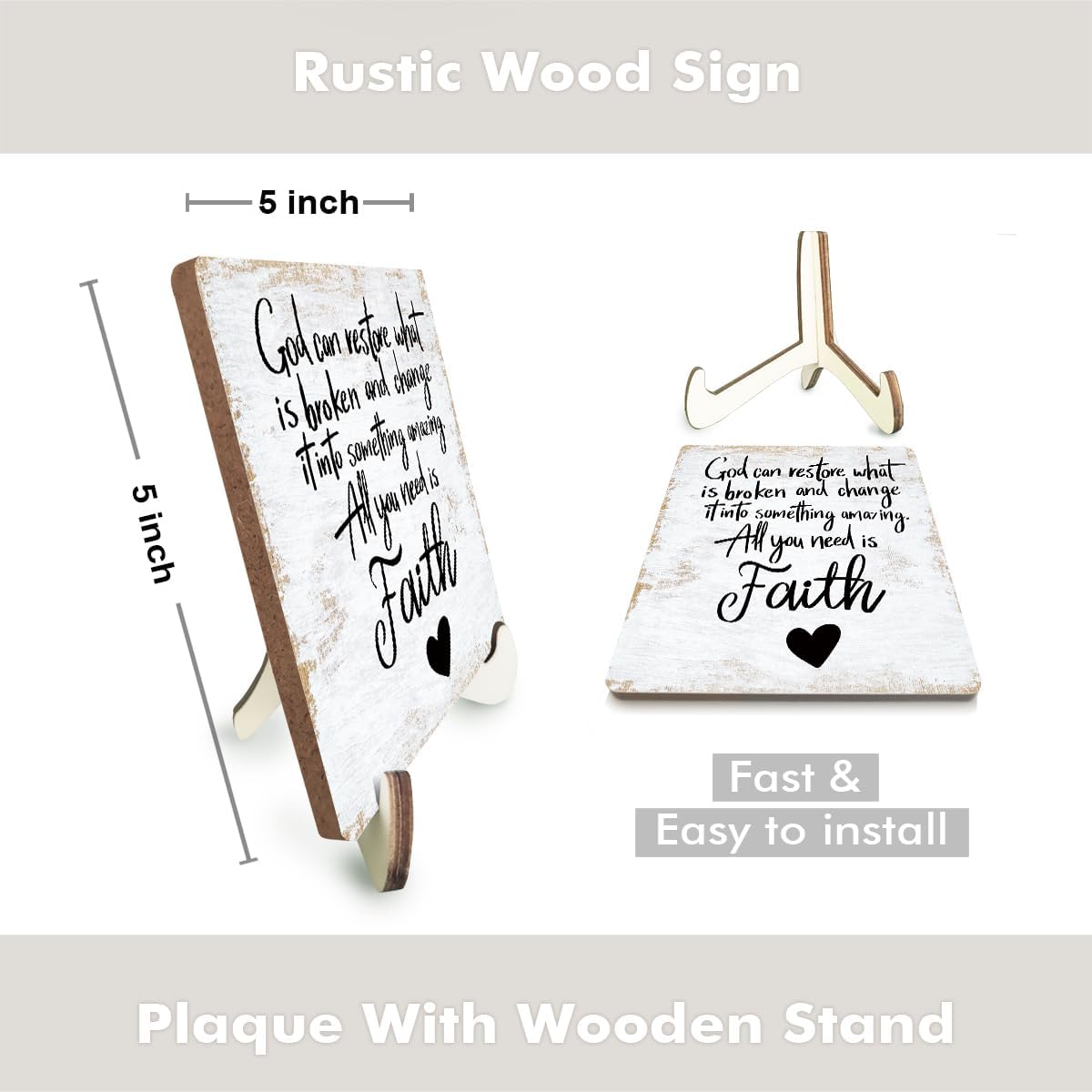 Motivational Wood Sign Rustic Desk Decor Home Bedroom Office Decor Work Table Desk Accessories Decorative Christian Religious Bible Verse Faith Decorations Office Supplies for Desk Cubicle Decor