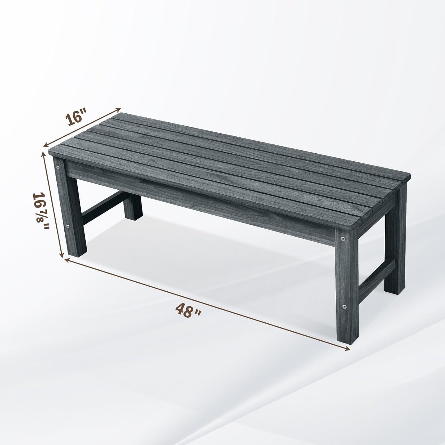 Psilvam 2-Person Outdoor Poly Lumber Patio Backless Bench, Fade-Resistant & Odor-Free Poly Lumber Patio Furniture, Weatherproof, Suitable for Garden, Porch and Park, 700 Lbs Support (1, Dark Grey)