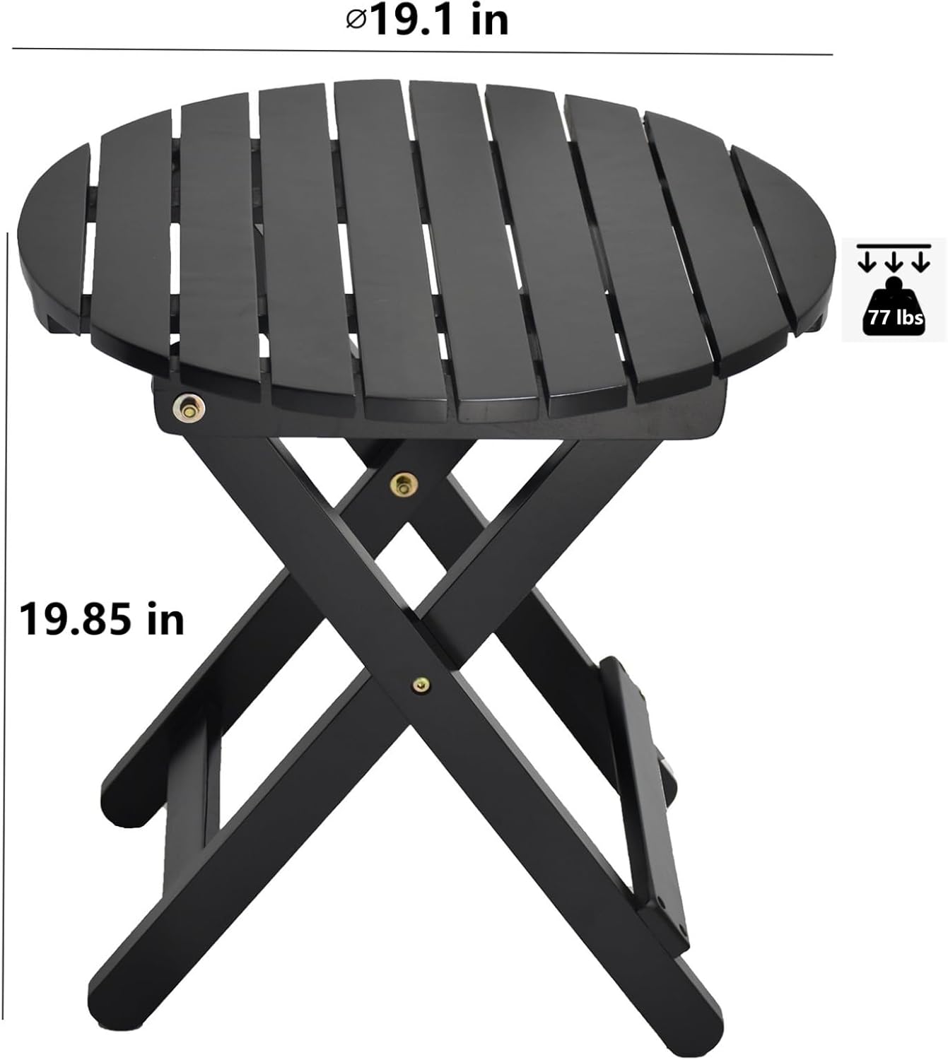 Small Round Folding Side Table Set of 2, Patio Foldable Wooden End Tables for Outdoor Indoor Porch Camping Living Room Bedside Couch, as Coffee Table or Plant Stand, Black