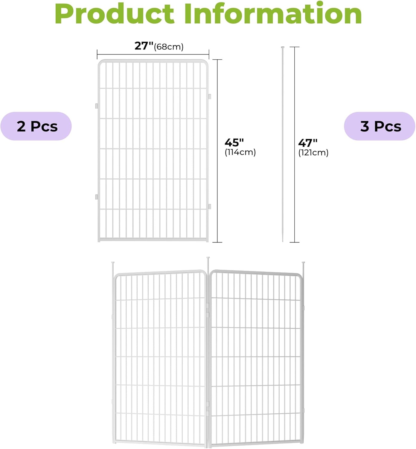 Doorless Garden Fence 45 in(H) x 4.5 ft(L) 2 Panels, Heavy Duty Metal Animal Barrier Fence, No Dig Fence for Dogs, Rabbit Fence for Garden, White