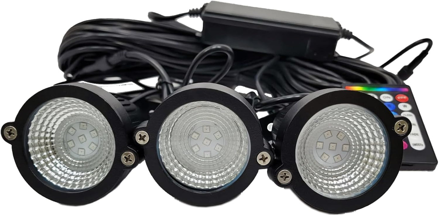 Custom Pro G2 PondPrism Premium Smart- Universal Pond Fountain 3-Light KIT - 36 W LED Solid or Color Changing with Remote | 100 ft cd | Smart Control with Phone APP | 2 Year USA Backed Warranty!