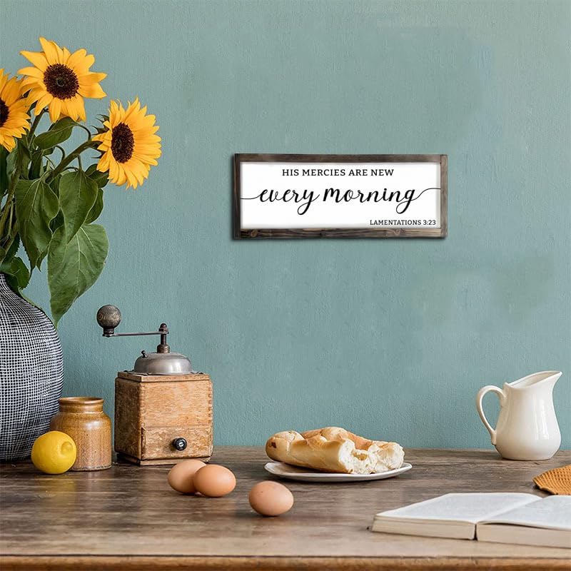Dazingart Farmhouse Bible Verse Sign, His Mercies Art New Every Morning, Scripture Wall Decor Baptism Lord Is Faithful Sign (Every Morning)