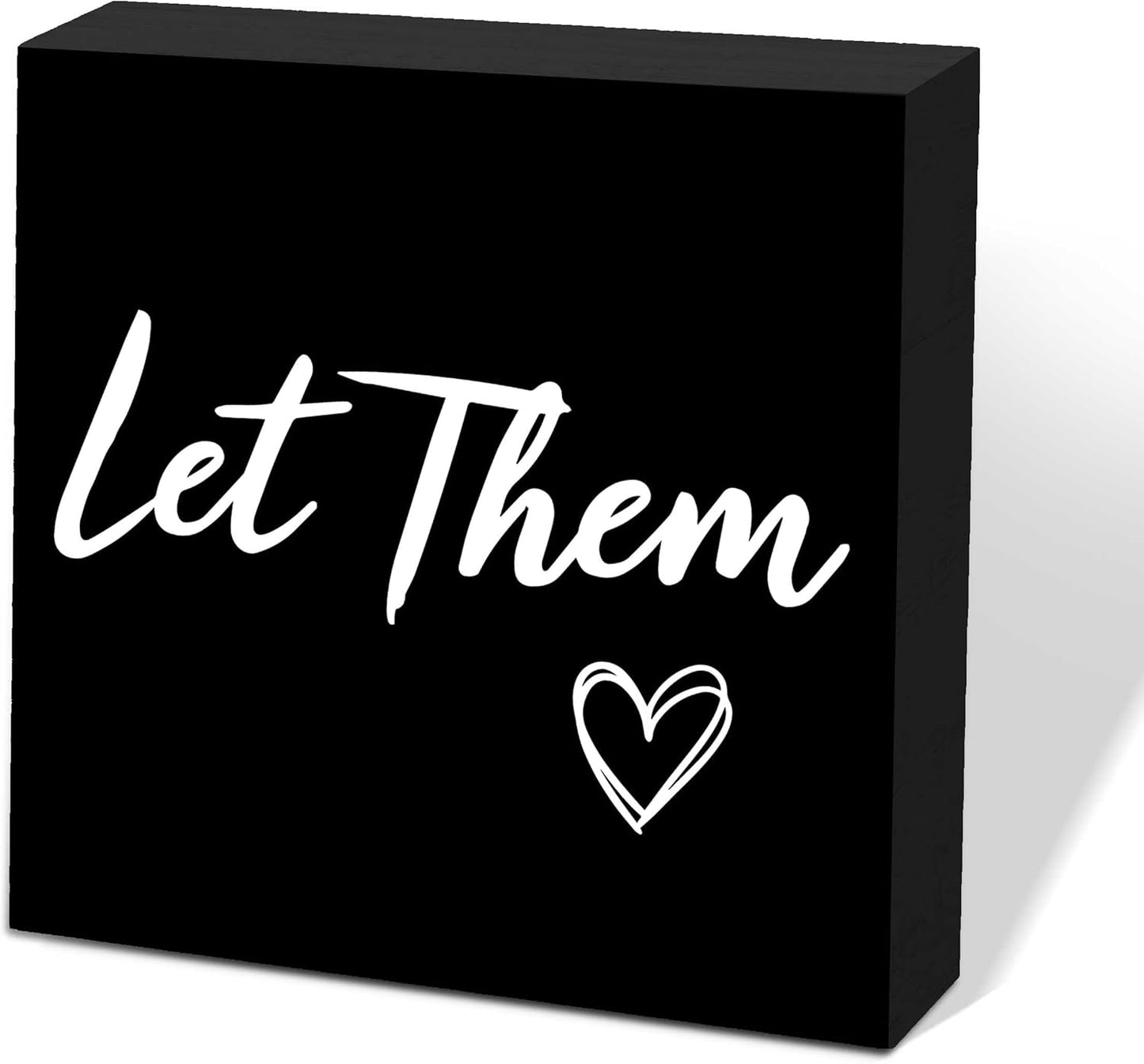 Let Them Wooden Sign, Mental Health Quote Farmhouse Wood Box Sign 5 X 5", Let Them Office Desk Accessories for Cubicle Decor, Office Gifts for Coworkers Women, Office Decorations for Work (Black)