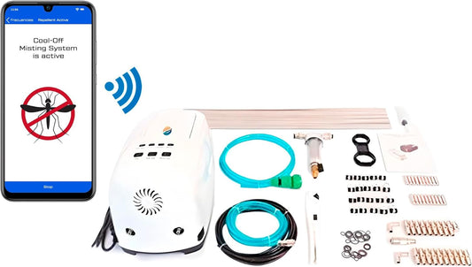 40’ High-Pressure Mist Cooling System Kit with Premium Edition Remote Pump W/App Control for Outdoor Usage – (0.25 GPM, 20 Nozzles) (Stainless Steel - 1/4" (40 ft in Total)