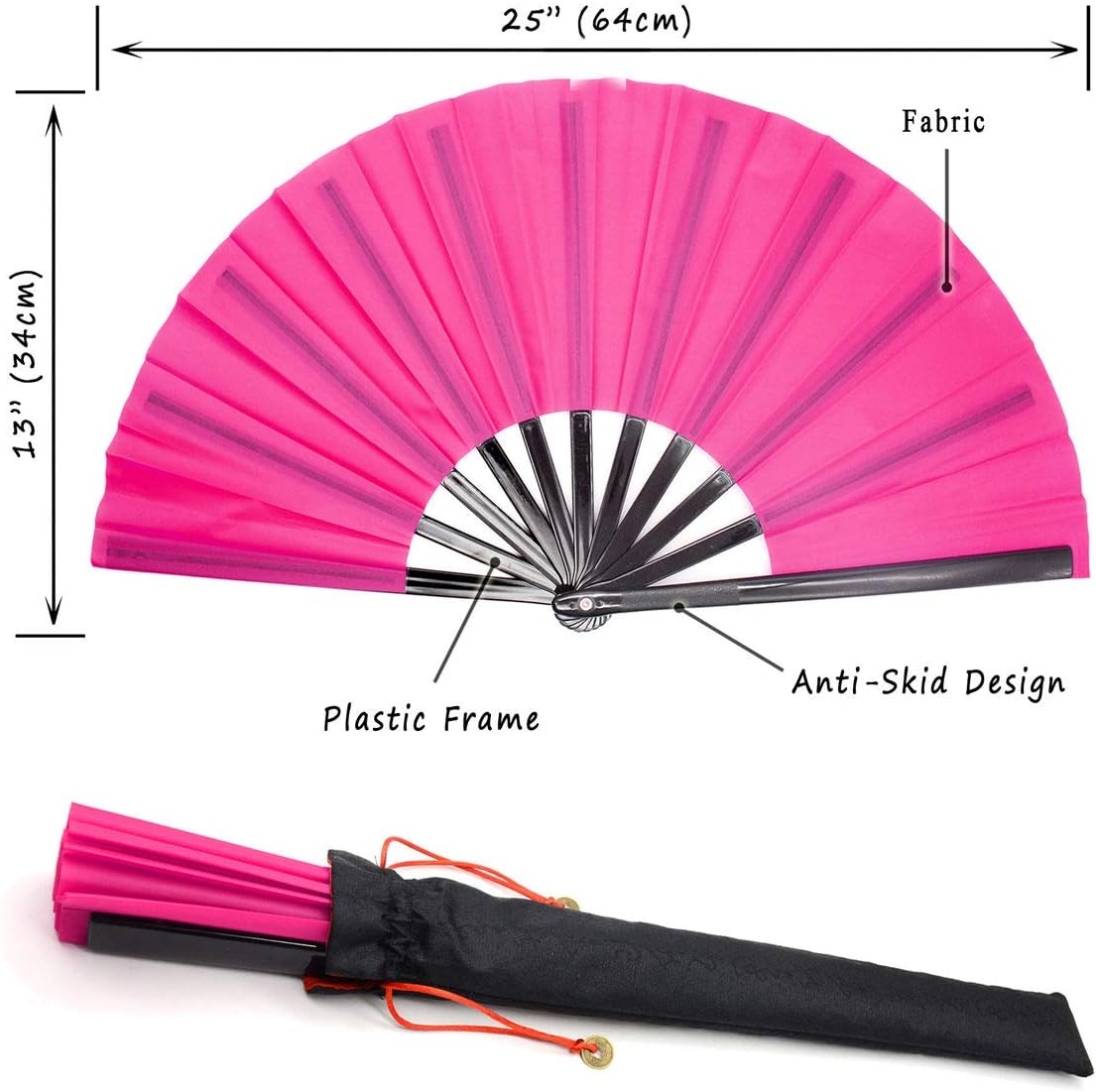 Zolee Large Rave Clack Fan for Line Dancing - Boots on The Ground Folding Hand Fan - Foldable Chinese Tai Chi Kung Fu Fan - for EDM, Music Festival, Hot Flashes, Event, Party, Dance (Pink)