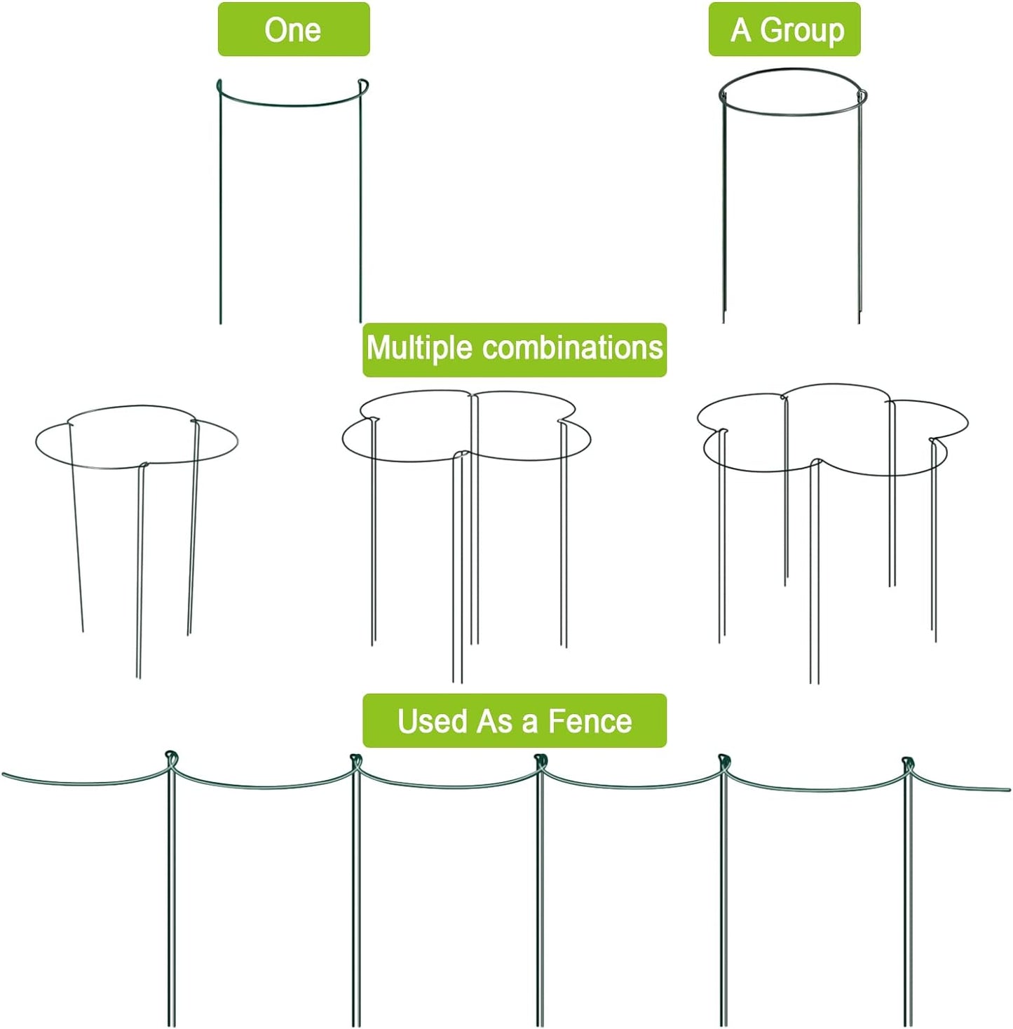 HiGift 8 Pack 24 Inch Plant Support Stakes, 10" Wide x 24" High Half Round Metal Garden Plant Stake Peony Support Cage, Green Plant Support Ring Border for Tomato,Hydrangea,Flower Indoor Outdoor