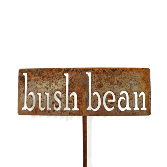 Classic Metal Garden Markers 19 Inches Tall (bush beans, Naturally Rusted)
