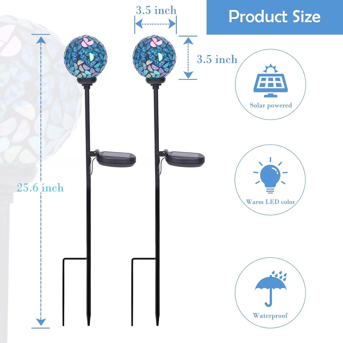 Afirst Solar Outdoor Lights Decorative Mosaic - Solar Garden Stakes Mosaic Gazing Ball Waterproof Outdoor Lights Stakes for Pathway Yard Lawn Decoration Navy Blue 2 Packs