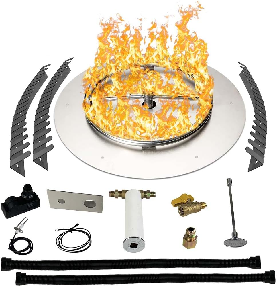 Stainless Steel Fire Pit Burner Pan & Ring Pro Kit for Natural Gas, 18-Inch Pan, 12-Inch Ring, 90,000 BTU Max