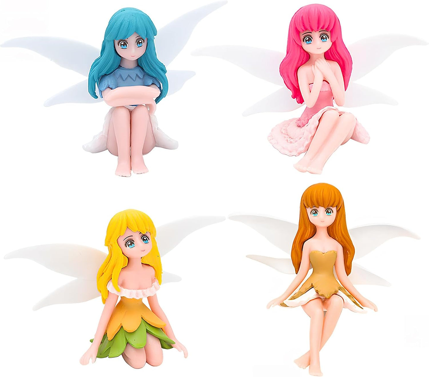 ONEST 4 Pieces Miniature Fairy Garden Accessories Small Fairy Figurines Hand Painted Fairies Figures Girl Fly Wing Figurines for Car Decor Fairies Garden Flower Pot Birthday Cake Topper