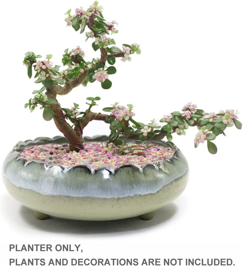 Dahlia 8.3'' Inch Large/Shallow/Wide Drip Glazed Ceramic Planter/Succulent Pot/Plant Pot, Gray