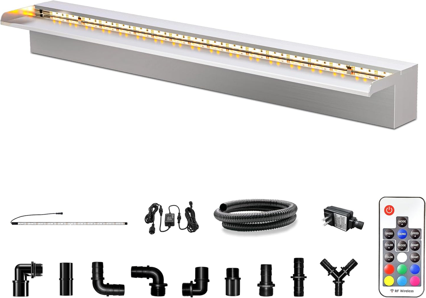 LONGRUN Waterfall Pool Fountain, Updated 5.9'' Wider Open Lip Stainless Steel Waterfall Spillway, Decorative Water Feature for Swimming Pools, Koi Ponds, Spa & Garden - 23.6''