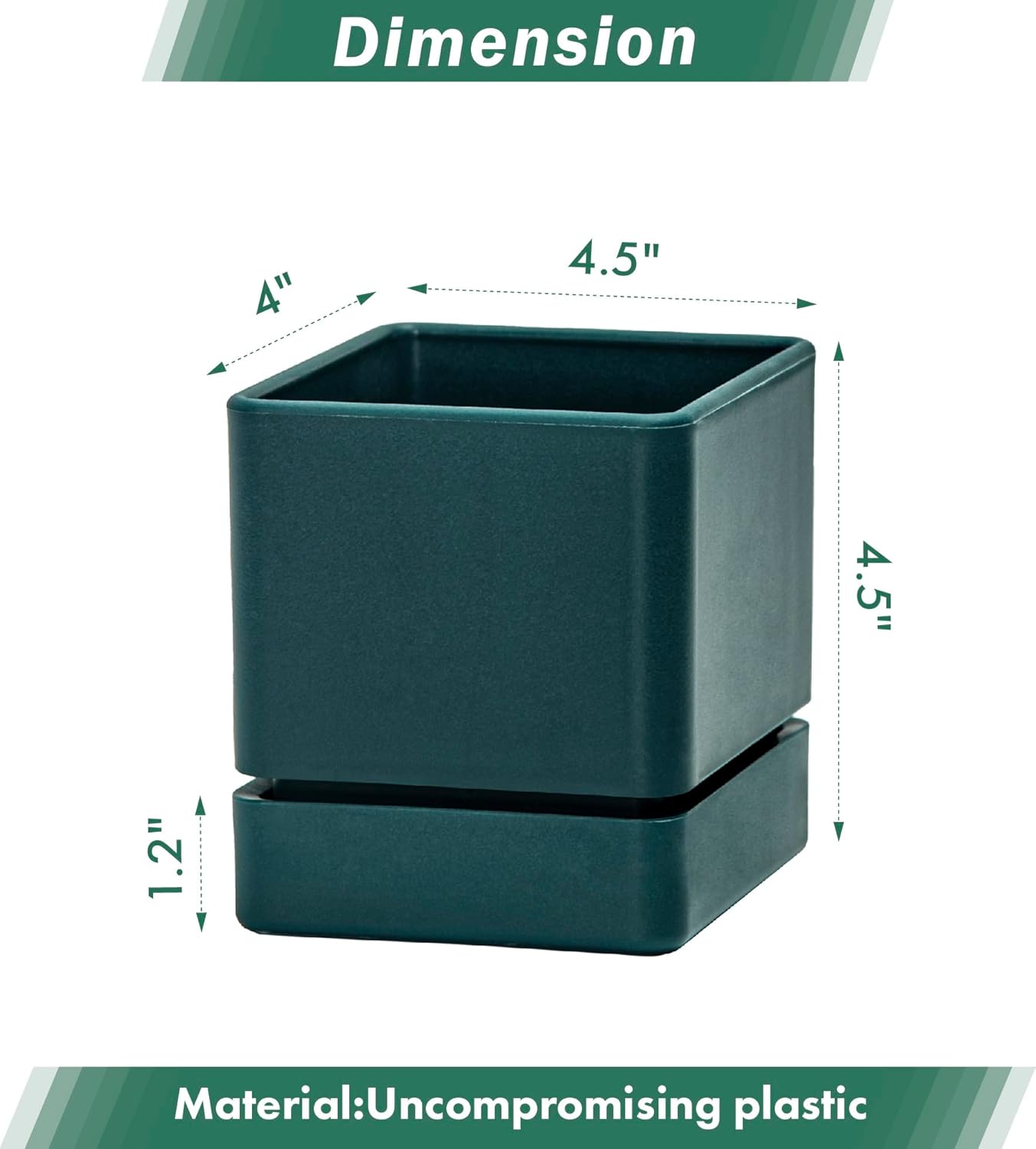 4 Inch Herb Planter Pot, Plastic Planter with Drainage Holes and Saucer, Modern Decorative Gardening Pot for Indoor Plants, Flowers, Herbs, Succulents, Green, Set of 3, 76-Y-C-3