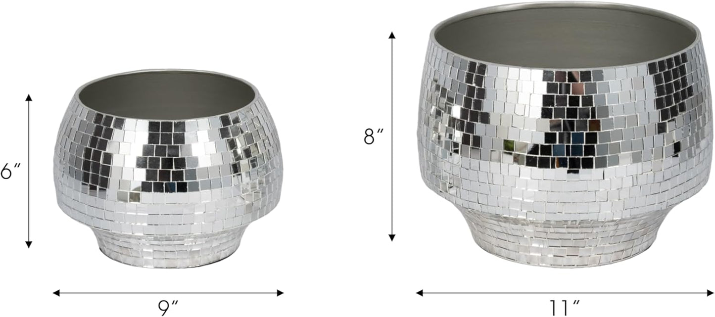 Flower Pots and Planters for Home Decor – Mosaic Indoor and Outdoor Plant Pots for Garden, Patio, or Room – Modern Pots for Indoor Plant Stand for Herbs, Succulents, or Ferns Set of 2 – 8", 6" Silver