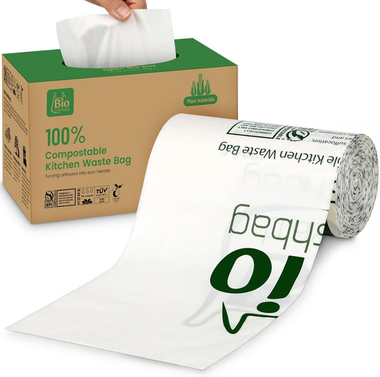 8 Gallon Compostable Trash Bags, 100 Count Flat-Top Trash Bags Biodegradable, Medium Small Food Scrap Waste Bags for Kitchen Bathroom Office Car, Extra Thick Compost Bags White