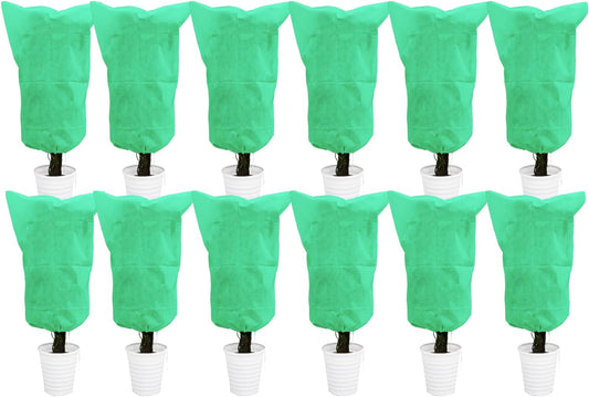 EAONE 12 Pack Plant Covers Freeze Protection, 24x32'' Winter Frosts Cloth for Outdoor Plants, Reusable Frost Blankets Drawstring Bags for Cold Freeze Sun Protection Bird Insect Prevention,Green