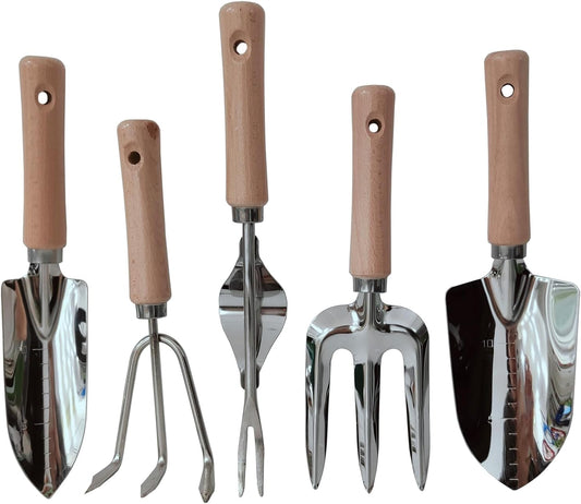 Gardening Tool, Includes Trowels, Rakes, Weeding Tool, and Hand Fork for Digging, Planting, Weeding for(5pcs Garden Tool 02)