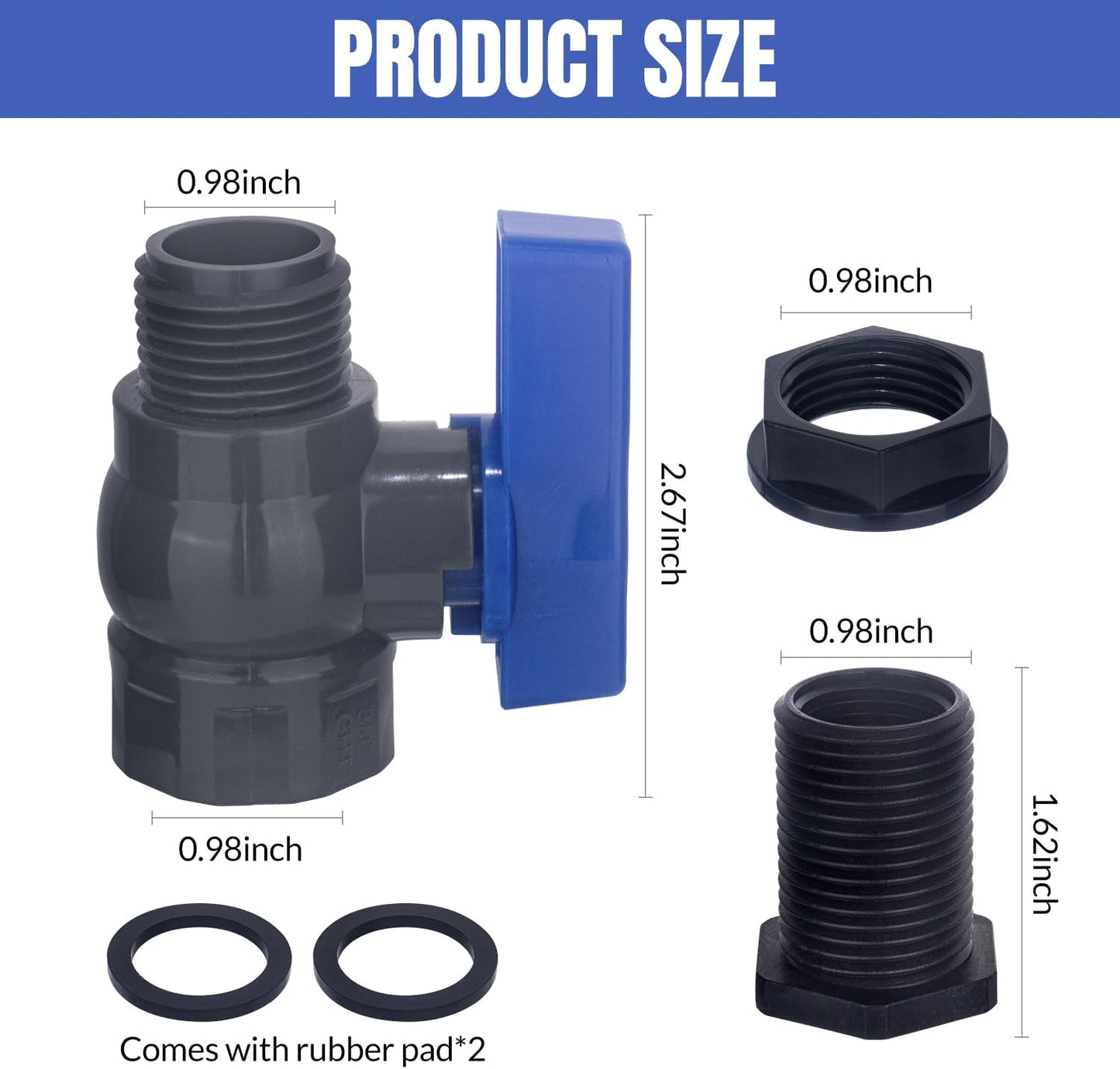 PVC Rain Barrel Spigot Kit 2 Pack 3/4" GHT Garden Diverter Kit With Bulkhead Fitting Garden Hose Faucet Thread Ball Valve for Water Adapter Tanks, Aquariums