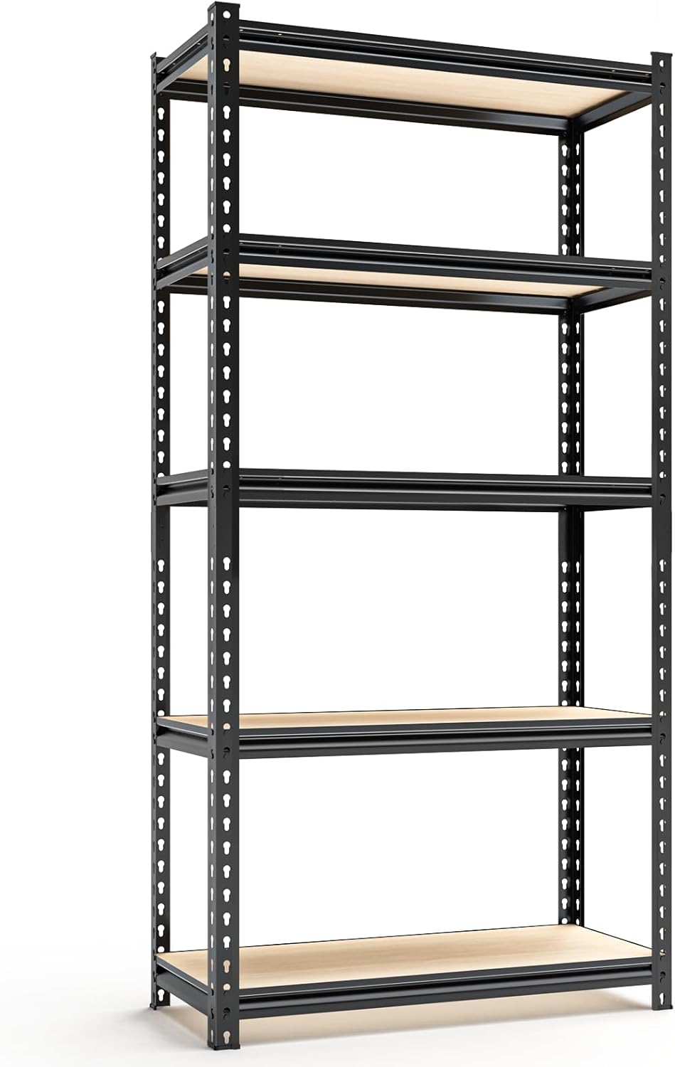5-Tier Adjustable Metal Storage Shelves, Heavy Duty Garage Shelving 60" H x 28" W x 12" D, Shelving Unit Rack for Kitchen, Classroom, Dormitory, Basement & Warehouse (Black)