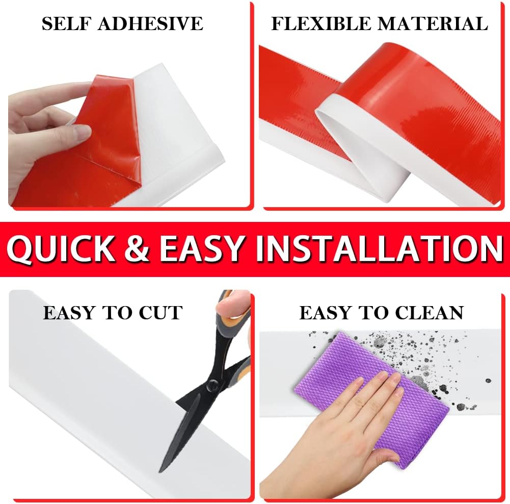 Vinyl Wall Base Baseboard Molding Trim 6" Flexible Self Adhesive Rubber Wall Base Moulding Trim Peel and Stick Design, 6 Inch x 20 Feet, White