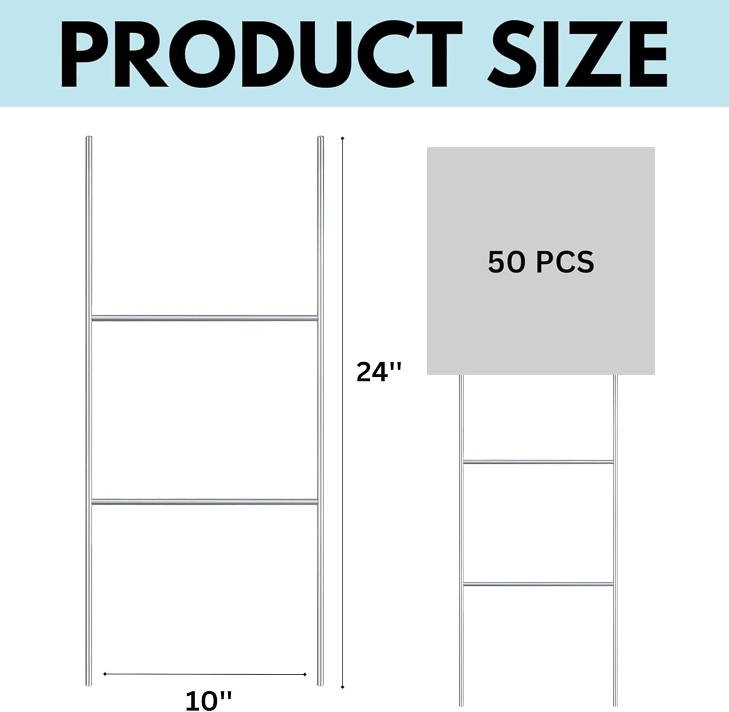 Tacmaster Wire Metal Yard and Sign H Stakes – Durable Blank Lawn Sign Posts for 4mm Corrugated Panels, Real Estate Signs, Waterproof and Wind Resistant, Ideal for Outdoor Use, 24"x10" – 50 Pack