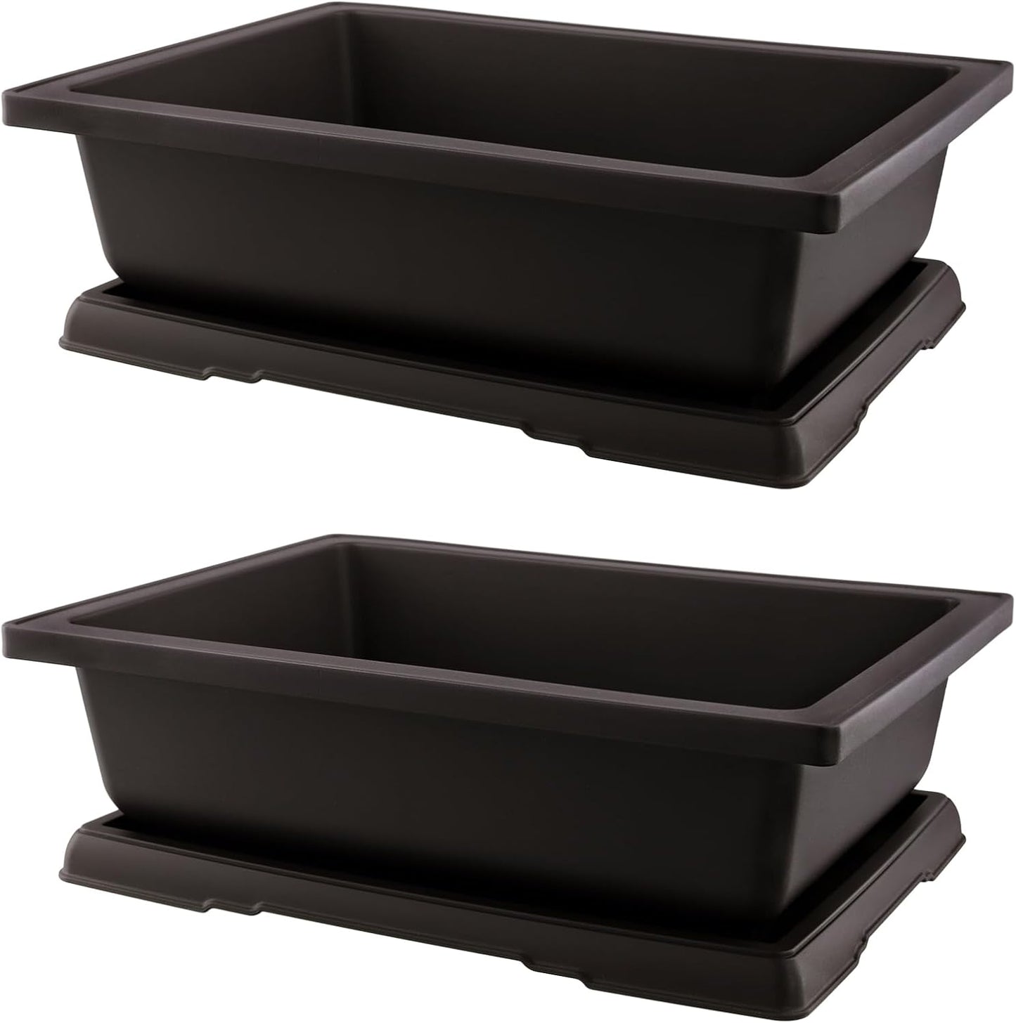 2 PCS 14 Inches Plastic Bonsai Training Pots, Rectangular Bonsai Tree Pots with Trays, Large Plastic Bonsai Container for Indoor, Outdoor