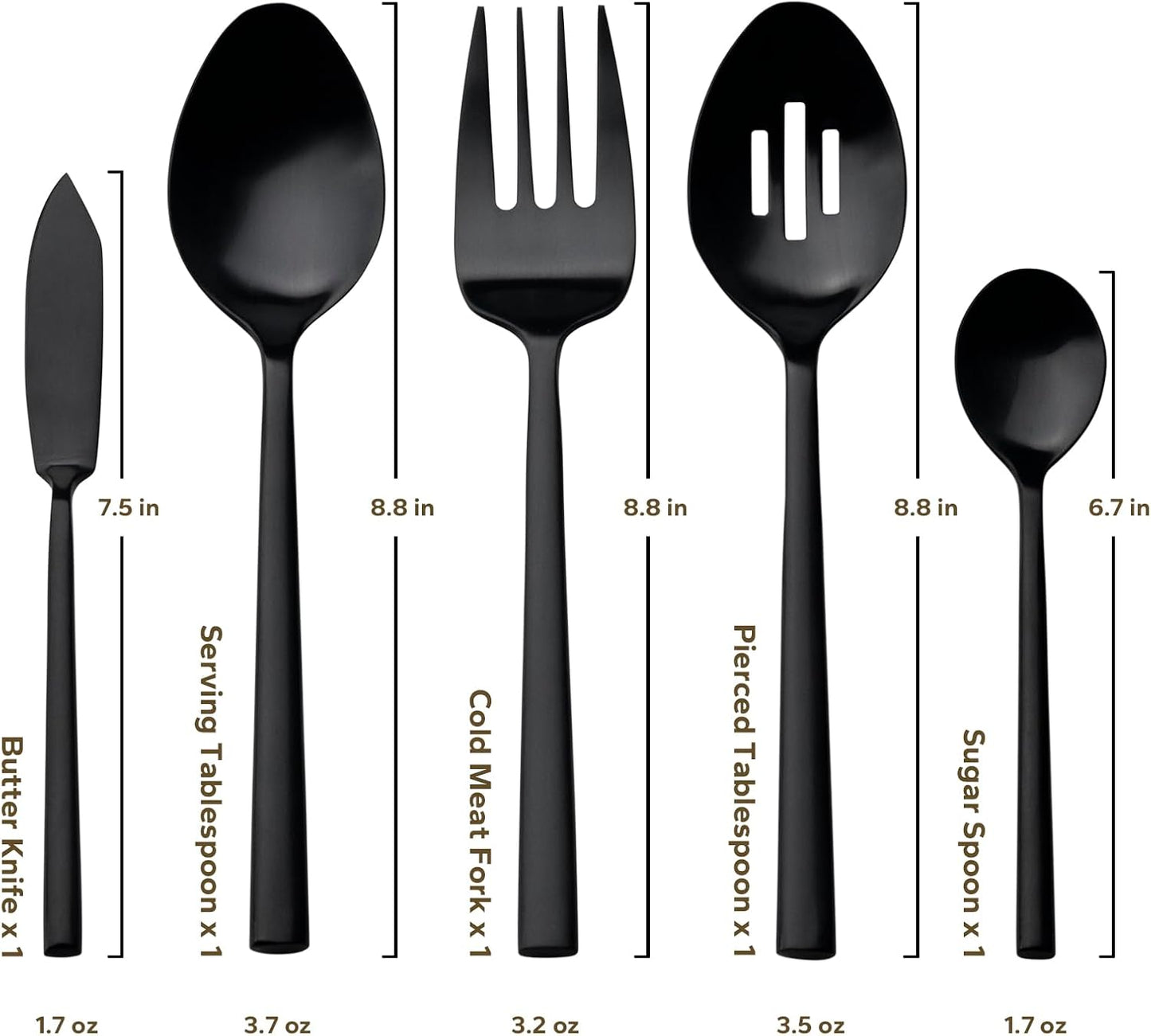 Alata Potter Black 45-Piece Forged Silverware Set with Utensil-Serving Set, Service for 8, Stainless Steel Flatware Set, Modern Design with Satin Finish, Ideal for Home, Kitchen, Party, Camping