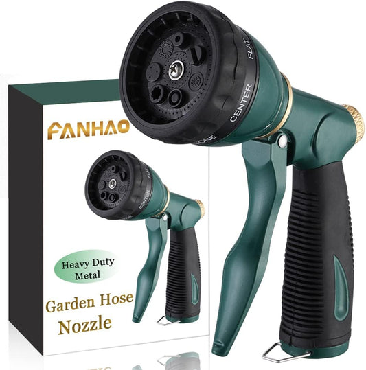 FANHAO Garden Hose Nozzle Sprayer Heavy Duty, 100% Metal Spray Nozzle High Pressure Water Hose Nozzle with 7 Patterns for Watering Garden, Washing Cars and Showering Pets