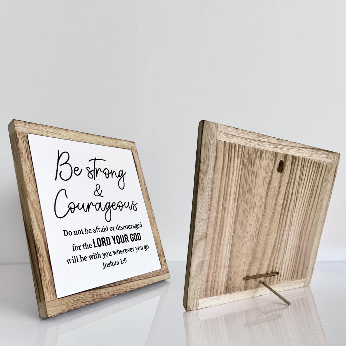 Scripture Be Strong and Courageous Wooden Plaque Box Sign, Inspirational Wood Art, Christian Home Decor for Living Room, Motivational Desk Gift