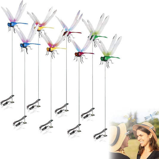 8PCS 3D Dragonfly Garden Decor Clips - Realistic Outdoor Insect Ornaments for Plants, Stakes & Fences | Fly Deterrent & Whimsical Yard Art
