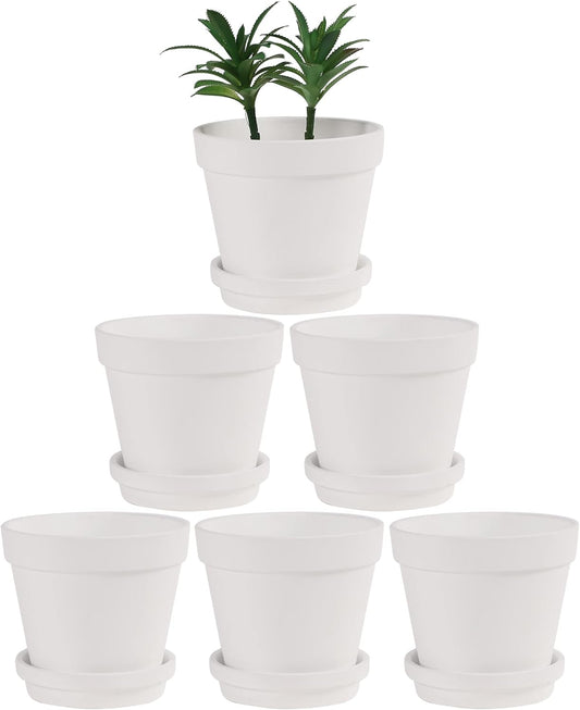 Terra Cotta Pots with Saucer- 6-Pack Large Terracotta Pot Clay Pots 5.5'' Clay Ceramic Pottery Planter Cactus Flower Pots Succulent Pot with Drainage Hole- for Plants,Crafts terra cotta planter(White)