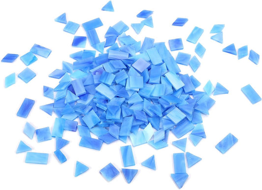 Lanyani 200pcs Glass Mosaic Tiles - Mixed Colorful Shapes: Square, Rectangle, Diamond, Triangle - Ocean Blue
