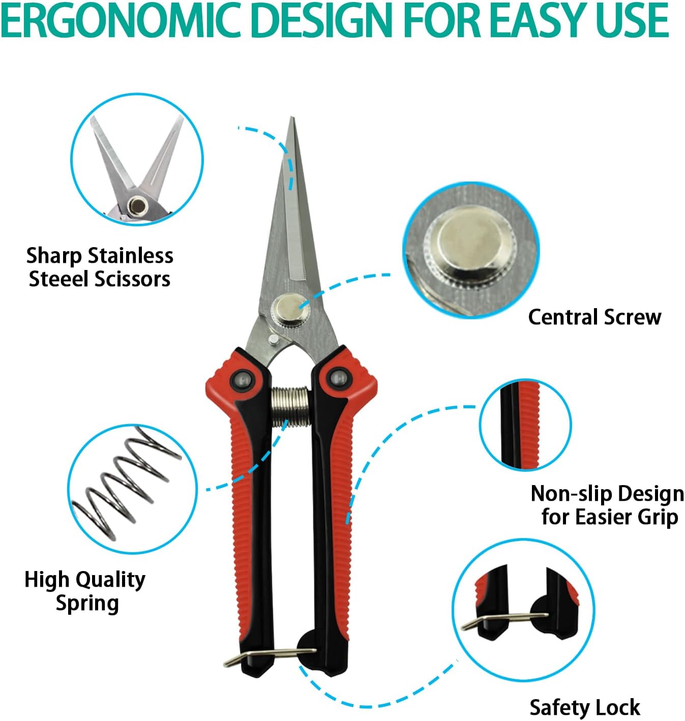 4 Pack Garden Pruning Shears Scissors Set, Stainless Steel Sharp Clippers Flower Shears Florist Scissors with Non-Slip Grip for Plant Tree Trimmers Secateurs