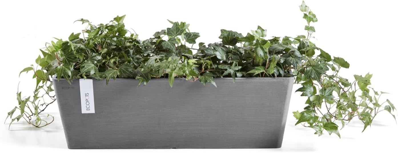 Ecopots Bruges Durable Modern Rectangular Indoor/Outdoor Recycled-Based Composite Flower Pot Planter, Grey, 17.75"