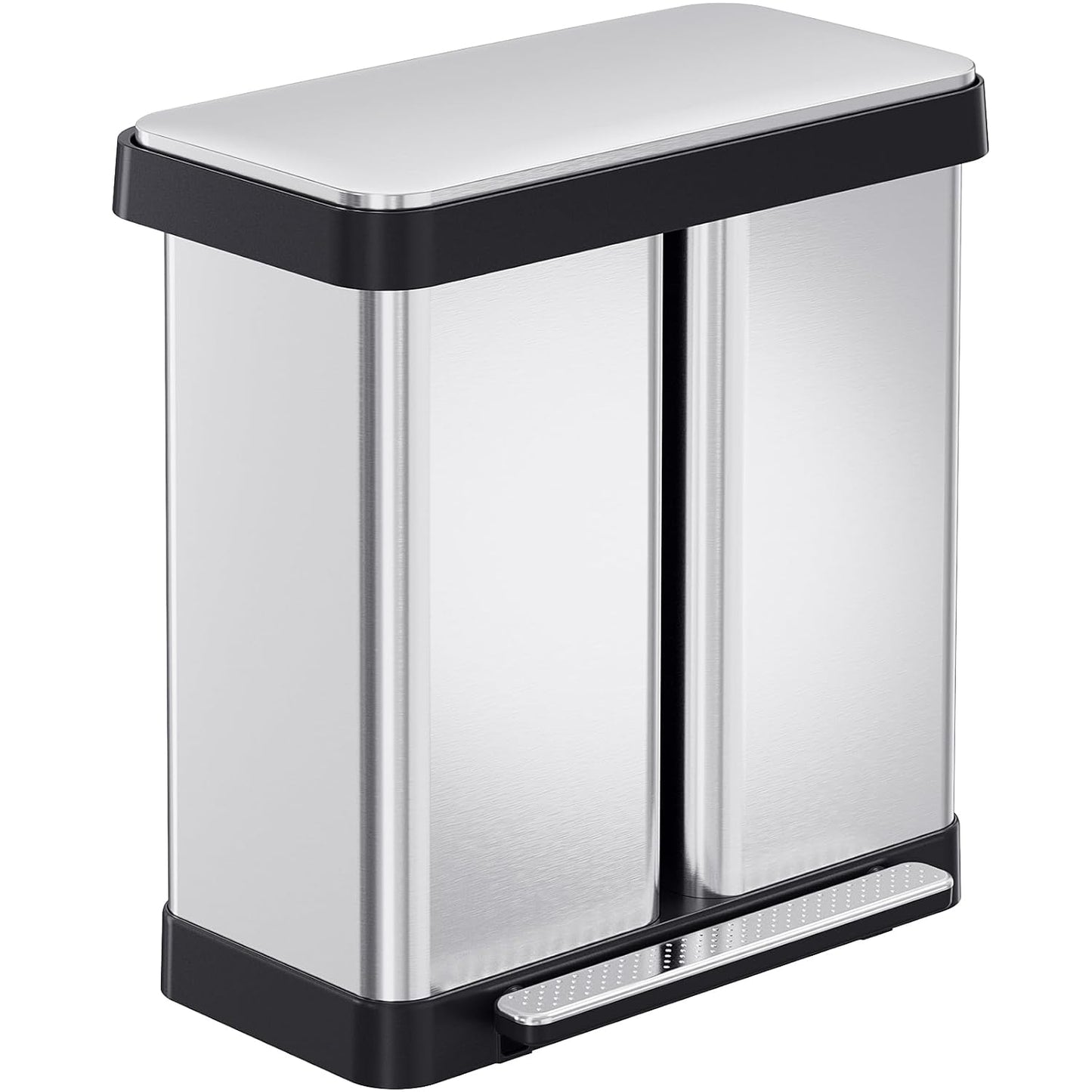 Arlopu 16 Gallon Dual Trash Can, 60L(2x30L) Stainless Steel Kitchen Garbage Can, Step-on Classified Recycle Garbage Bin with Removable Inner Buckets, for Kitchen, Living Room, Office (Silver)