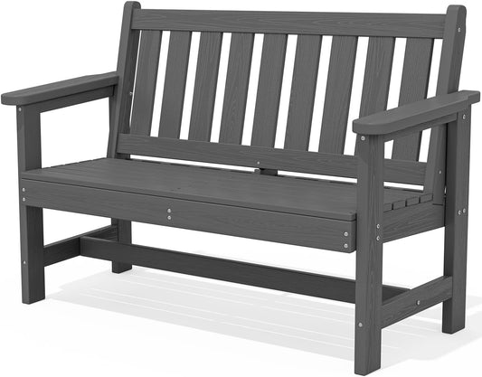SERWALL Outdoor Bench, HDPE Outdoor Benches Weatherproof, 2-Person Garden Bench with 660 lbs Weight Capacity, Patio Benches for Outdoors, Garden, Porch, Backyard and Park, Grey