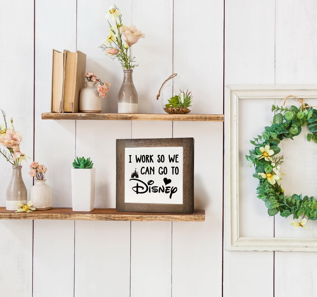 Inspirational Wood Signs, Box Wood Plaques Desk Décor, Decorative Plaques and Signs, Rustic Office Decor Art, Motivational Office Desk Decoration, Farmhouse Home Decor, I Work So We Can Go to E