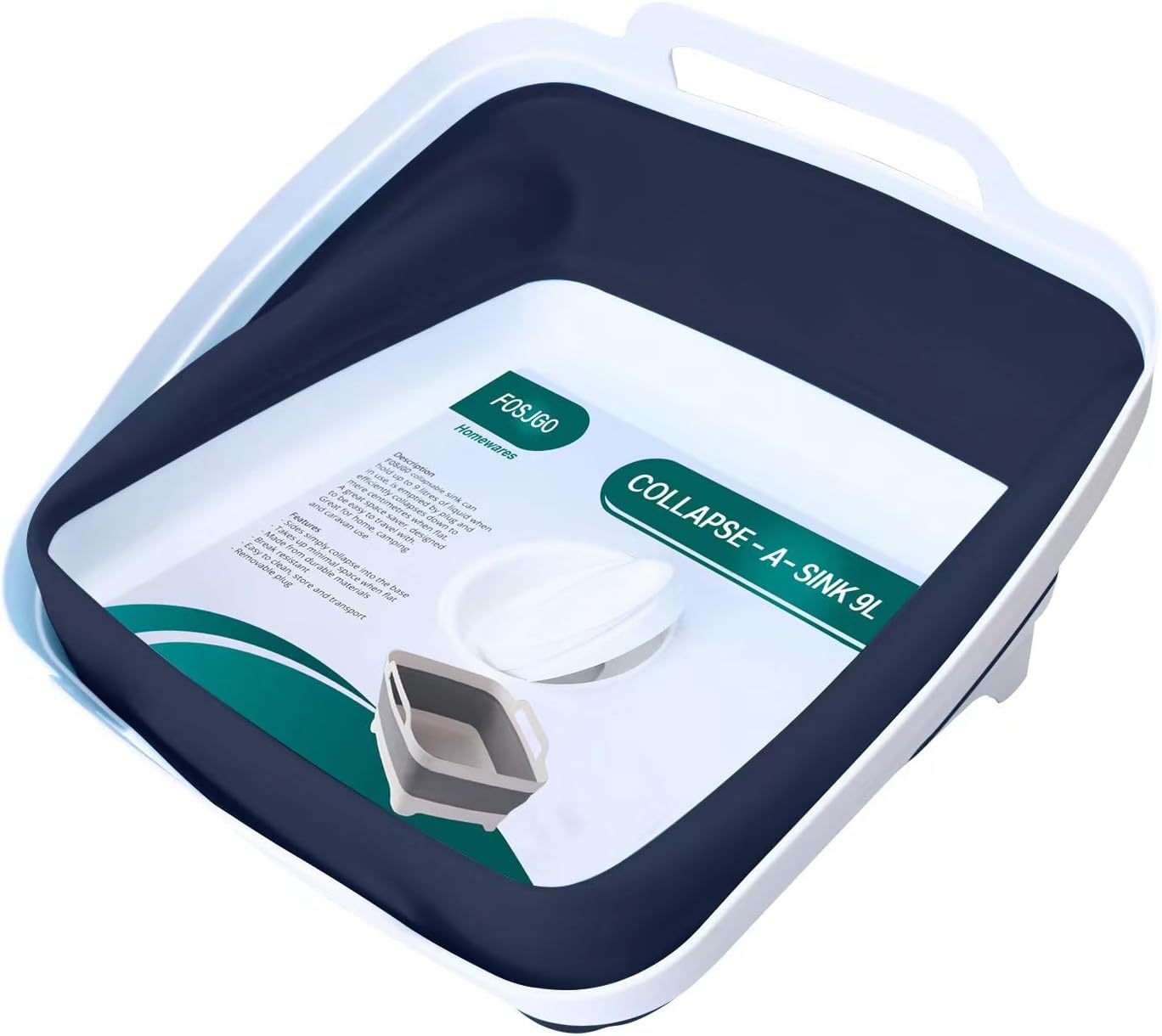 2.4 Gal(9L) Collapsible Dish Basin with Drain Plug,Space Saving Multiuse Foldable Sink Tub,Dishpan,Kitchen Sink for Camping,Plastic Tub,Vegetable Washing,RV