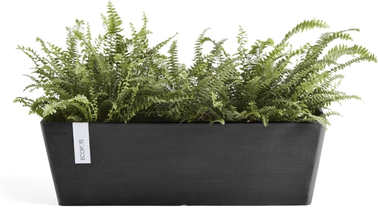 Ecopots Bruges Durable Modern Rectangular Indoor/Outdoor Recycled-Based Composite Flower Pot Planter, Dark Grey, 17.75"