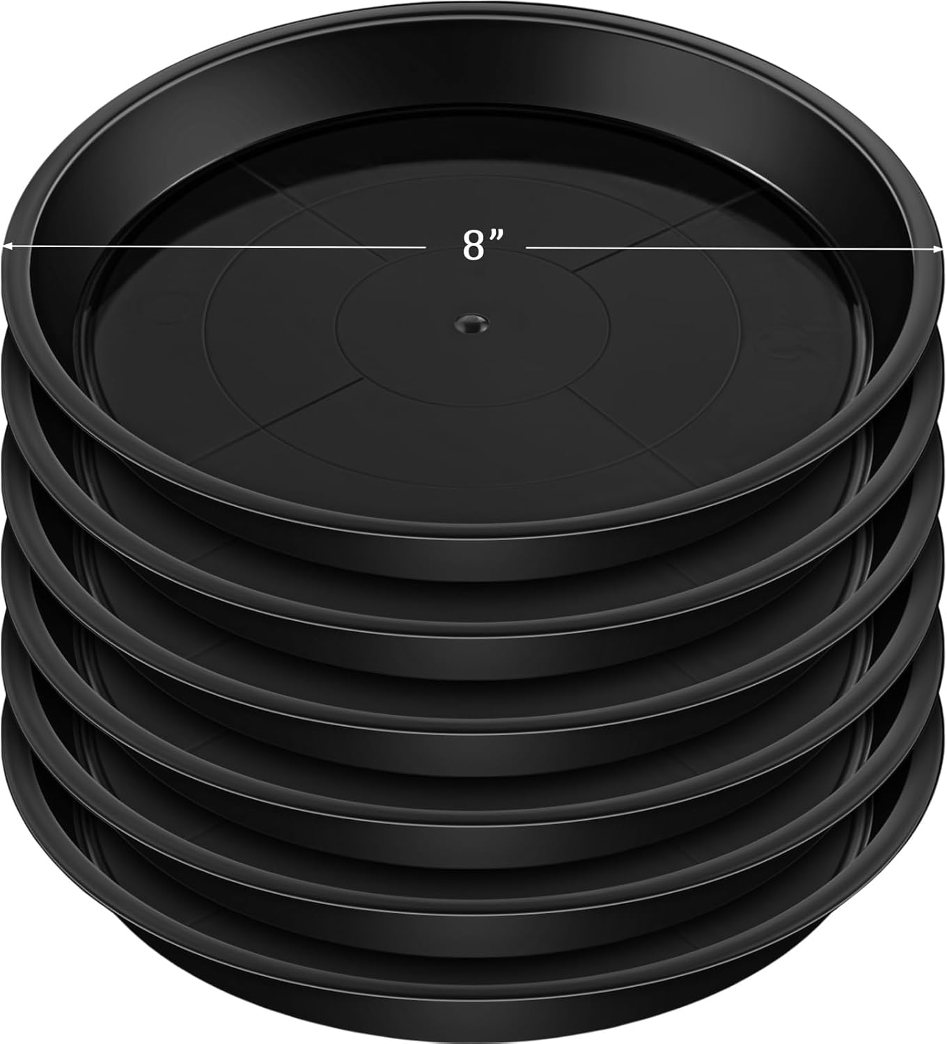 Eccliy 6 Pack Plastic Plant Saucer Heavy Duty Planter Saucers Large Plant Pot Plastic Water Trays for Indoors and Outdoors Flower Drip (8 Inch,Black)