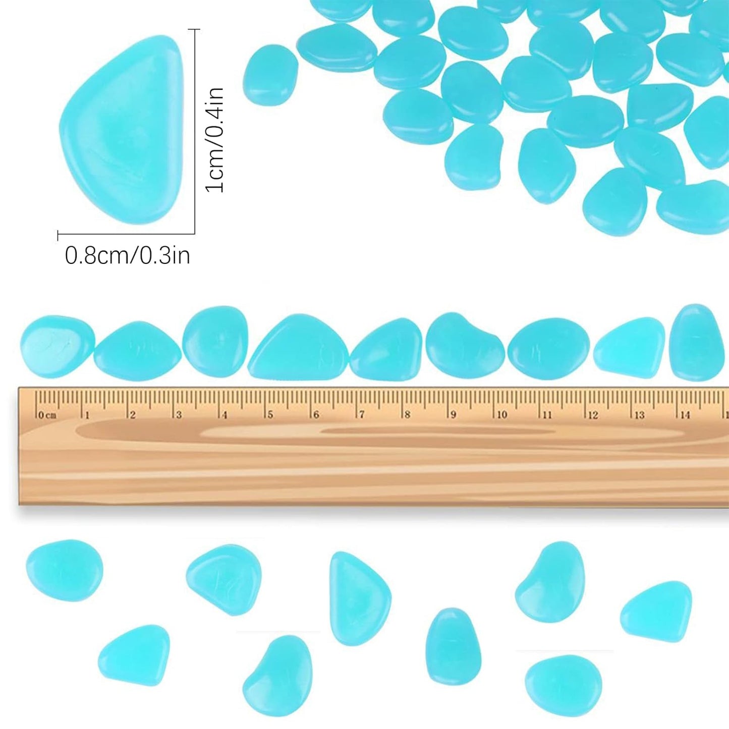 1000PCS Blue Long Term Glowing Decorative Stone, Glow in The Dark Rocks Light Perfect Indoor Outdoor Decor Fit for Garden Sidewalk Fish Tank Grass Flower Pots (0.3-04in/0.8-1cm)