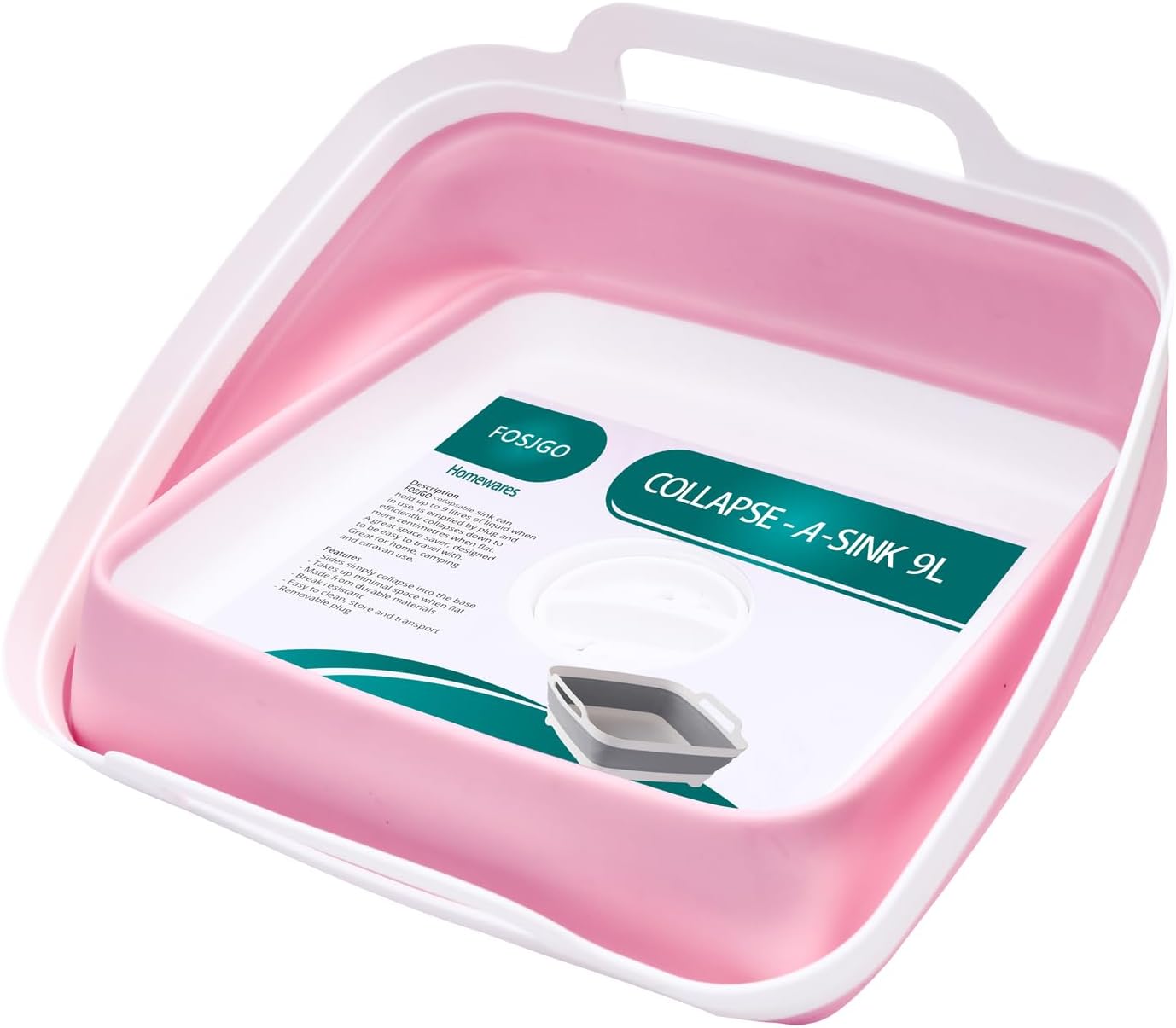 2.4 Gal(9L) Collapsible Dish Basin with Drain Plug,Space Saving Multiuse Foldable Sink Tub,Dishpan,Kitchen Sink for Camping,Plastic Tub,Vegetable Washing,RV…