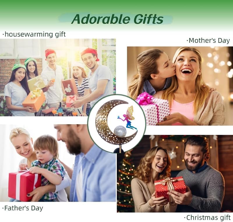 Solar Garden Lights Outdoor Decor, Moon Fairy Crackle Glass Lights, Waterproof LED Landscape Lighting Metal Stake Ornament, for Walkway Yard, Patio, Lawn Pathway Decorations