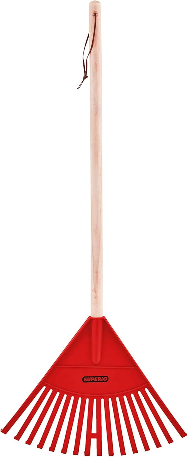 Superio Kids Rake with Hardwood Handle, Durable Plastic Head to Sweep Leaves in Lawn and Tidying Up The Garden, 34"