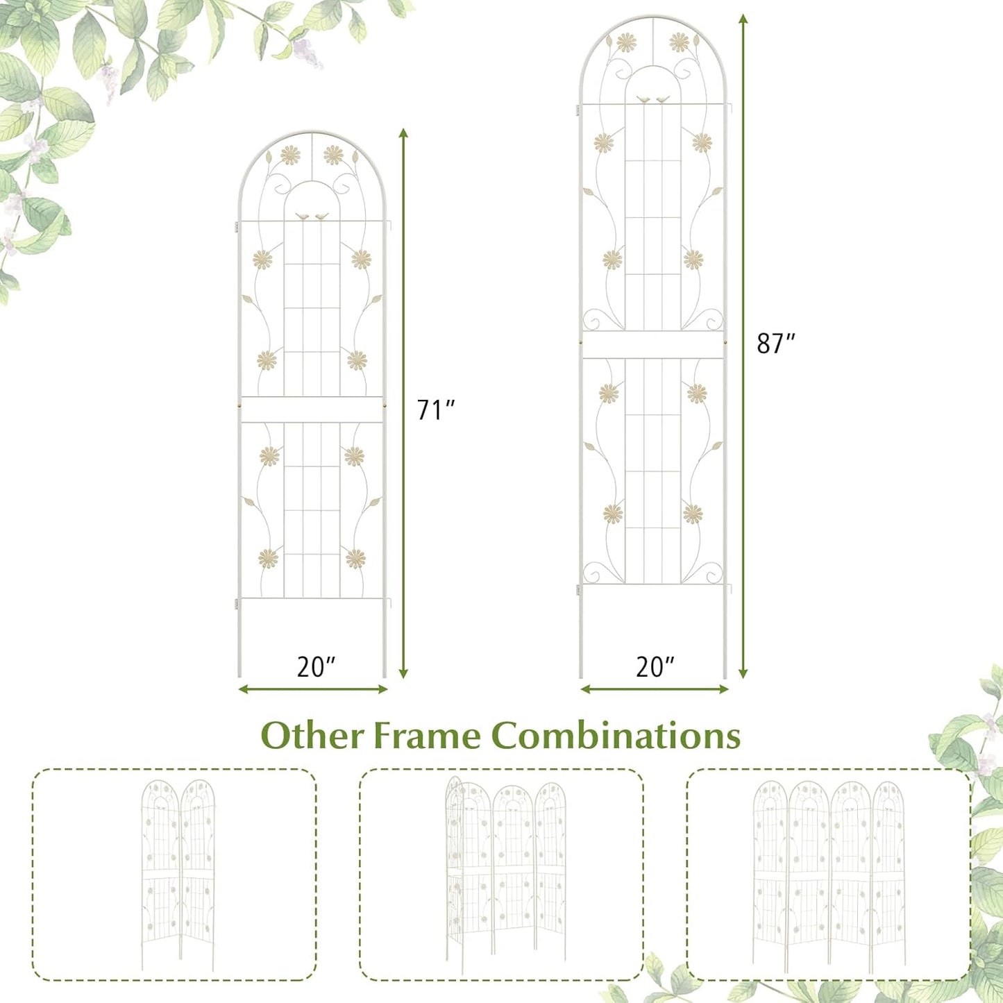 Giantex 4 Pack Garden Trellis, 5.9 FT Tall Galvanized Steel Trellis for Climbing Plants Outdoor for Patio Lawn Wall Decor, Plant Trellis for Vine Cucumber Tomato Flower Clematis Roses, White