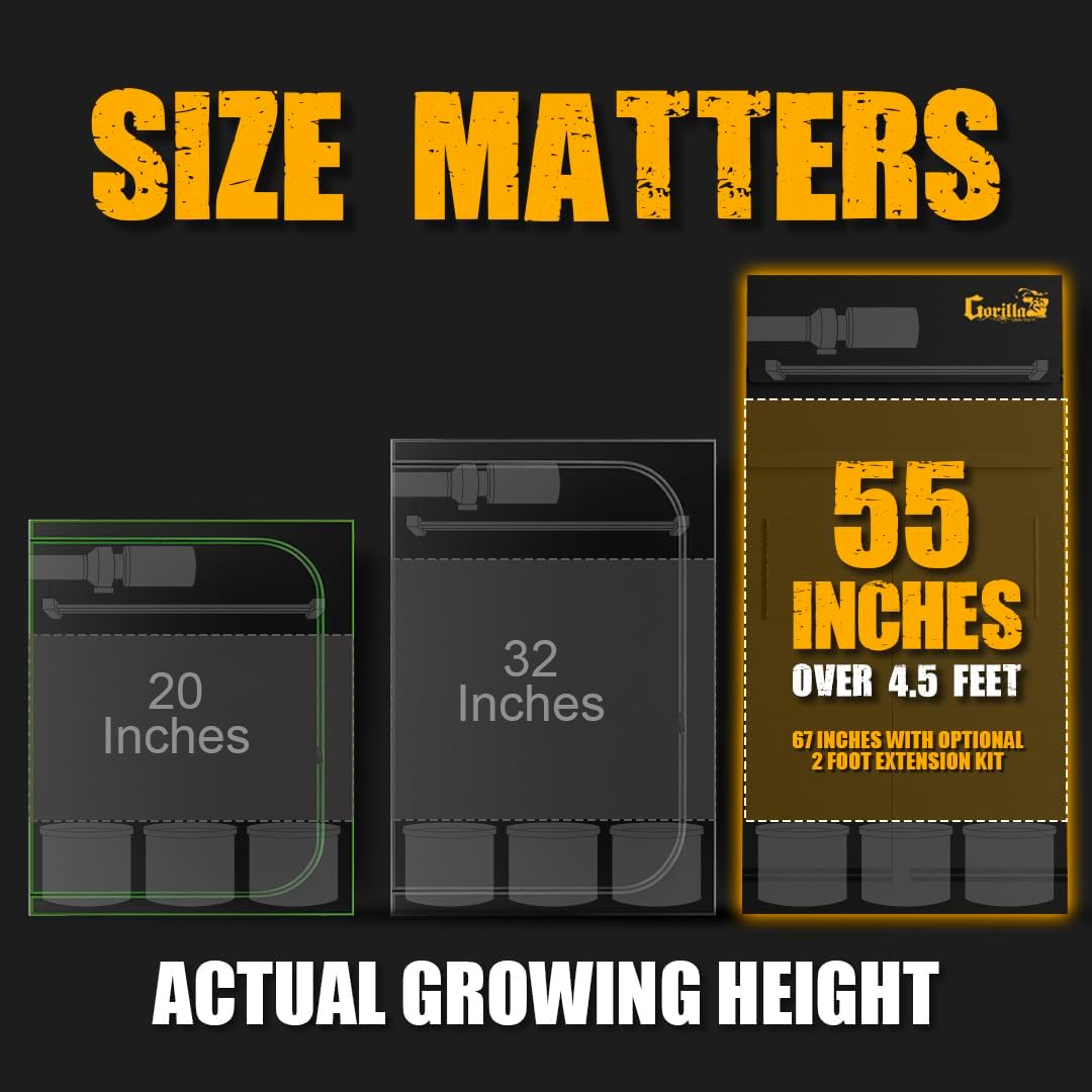 Gorilla Grow Tent Pro 5 x 9 x 6'11 to 7'11 w/Included Extension Kit - Tallest Premium Indoor Grow Tent, Thickest & Most Durable Gorilla Canvas, Strongest w/ 300lb Hang Capacity, Hydroponic Grow Box