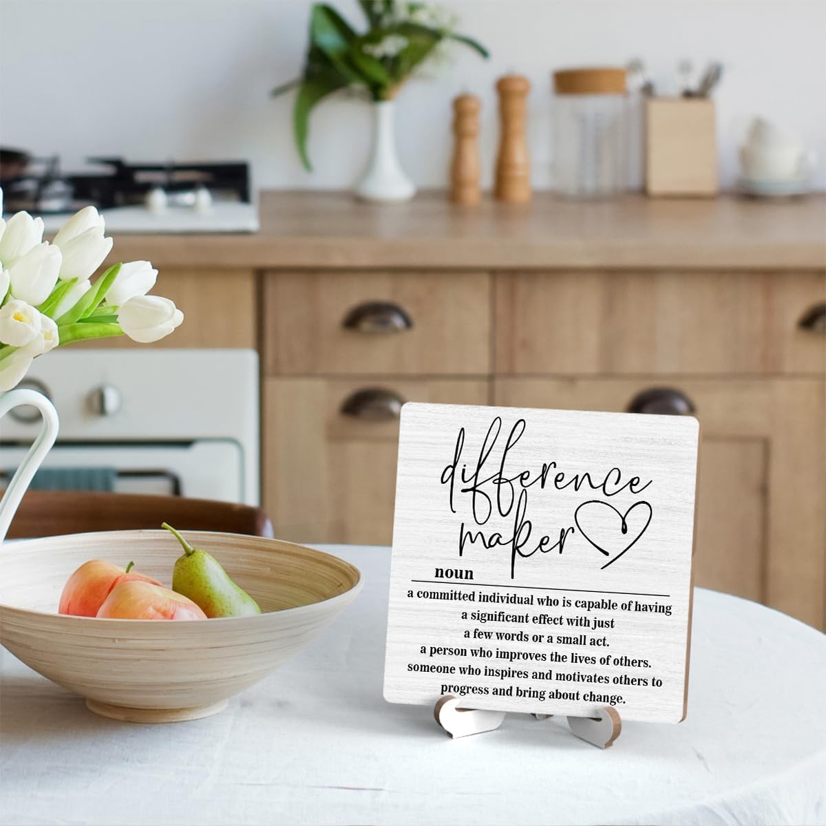 Wooden Table Sign Gift Difference Maker Definition Desk Decor Wood Plaque With Stand Unique Gift Ideas for Boss Women Best Mom Coworker Teacher Office-B02