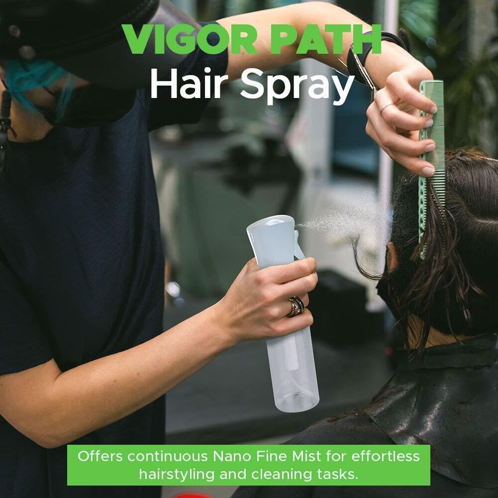 VIGOR PATH Continuous Spray Bottle with Ultra Fine Mist - Versatile Water Sprayer for Hair, Home Cleaning, Salons, Plants, Aromatherapy, and More - Empty Hair Spray Bottle (Clear - 5oz (2 Pack)