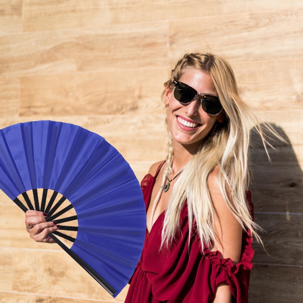 4 Pack Large Folding Hand Fan, Plastic Hand Held Folding Fans Chinese Kung Fu Hand Fan Decorative Folding Fans for Dance, Performance, Festival or Home Decorations(Blue)