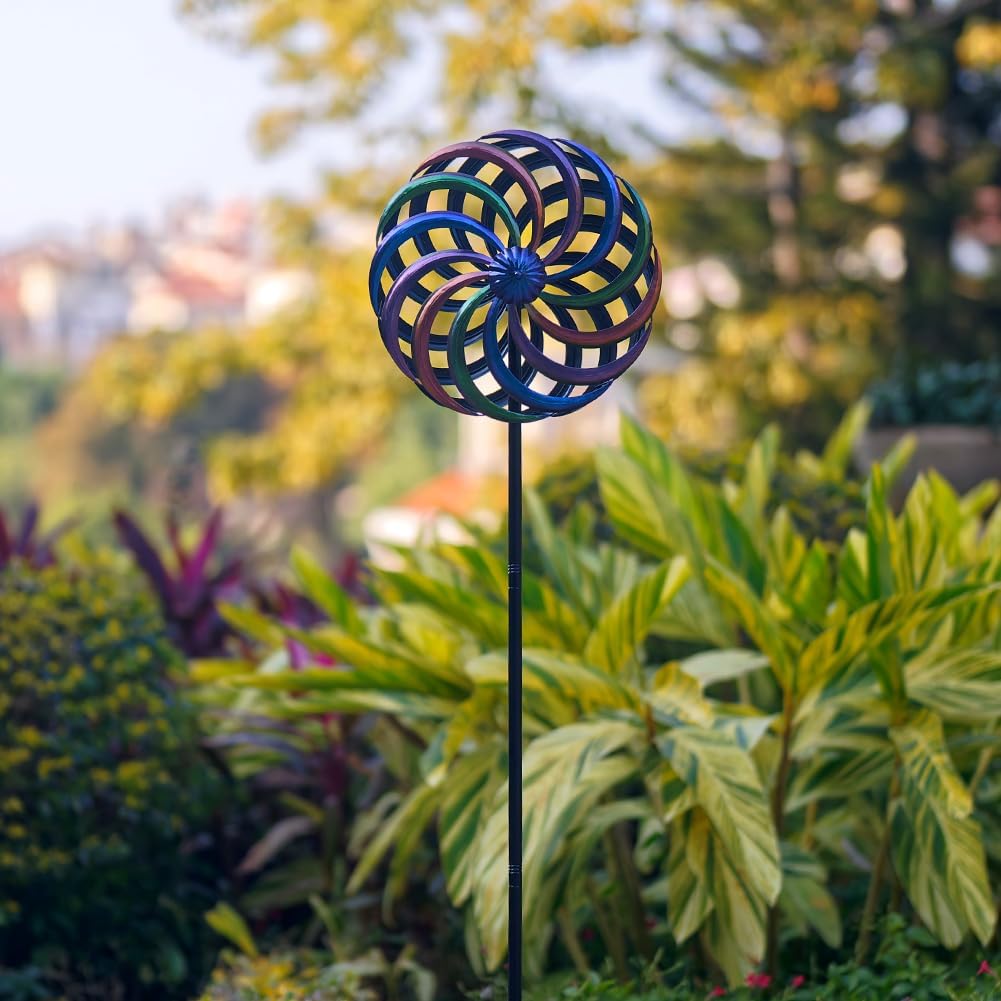 DREAMYSOUL Wind Spinner Outdoor, 13 Inches Dia Rainbow Metal Kinetic Wind Spinners, Dual Wind Spinners for Yard Garden Outside Patio Lawn Decor